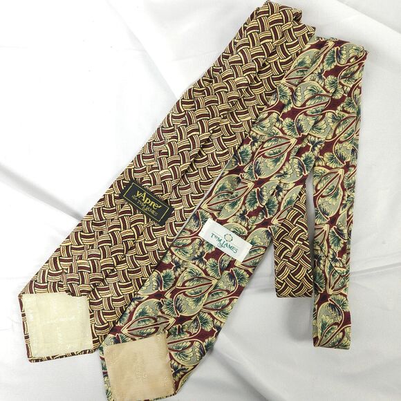 2 Tom James Floral & Geometric Silk Ties Made in The USA - Picture 2 of 10